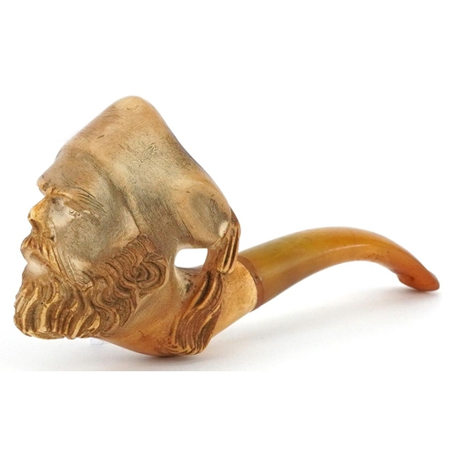 351 - Victorian Meerschaum pipe of a Turkish gentleman with amber coloured mouthpiece and case, 14cm in le... 