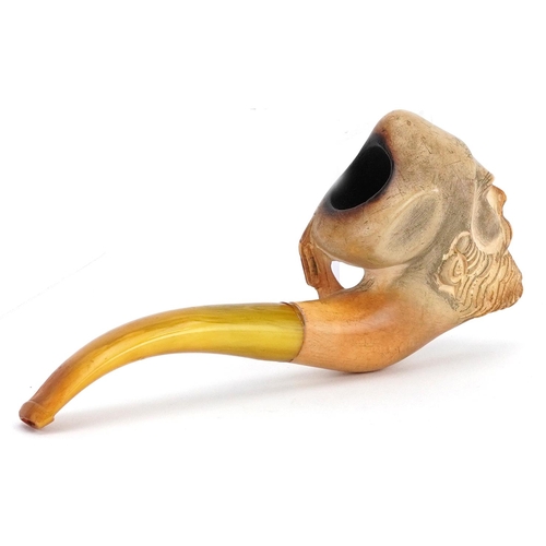 351 - Victorian Meerschaum pipe of a Turkish gentleman with amber coloured mouthpiece and case, 14cm in le... 