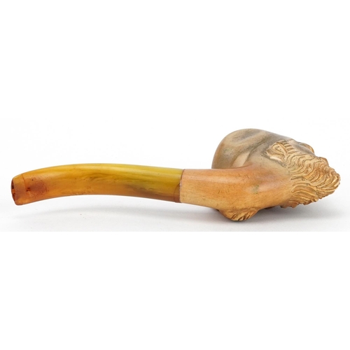 351 - Victorian Meerschaum pipe of a Turkish gentleman with amber coloured mouthpiece and case, 14cm in le... 