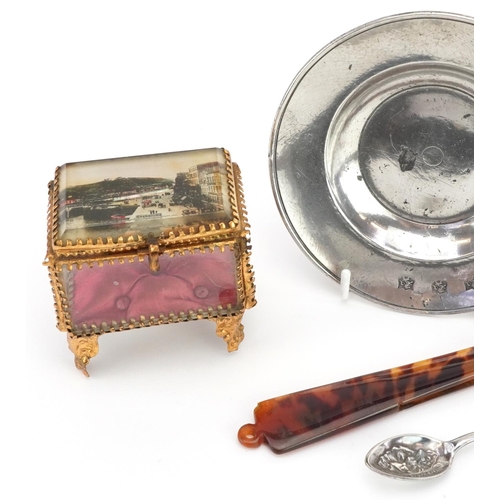 357 - 19th century and later sundry items including a jewel casket with view of Cherbourg, Rolex spoon and... 