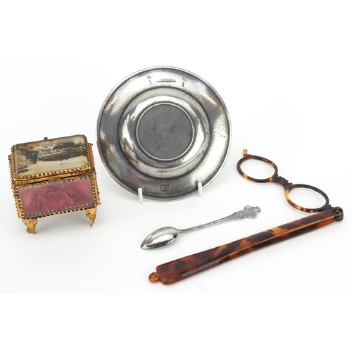 357 - 19th century and later sundry items including a jewel casket with view of Cherbourg, Rolex spoon and... 