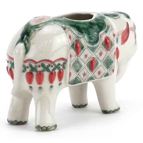 495 - Chinese porcelain spill vase in the form of an elephant, 15cm in length