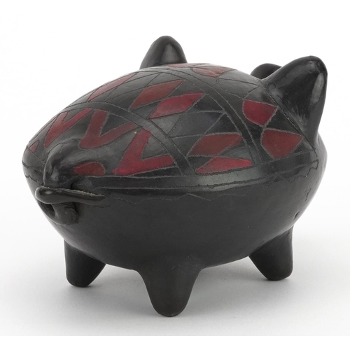 436 - South American black ware pottery pig, 17cm in length