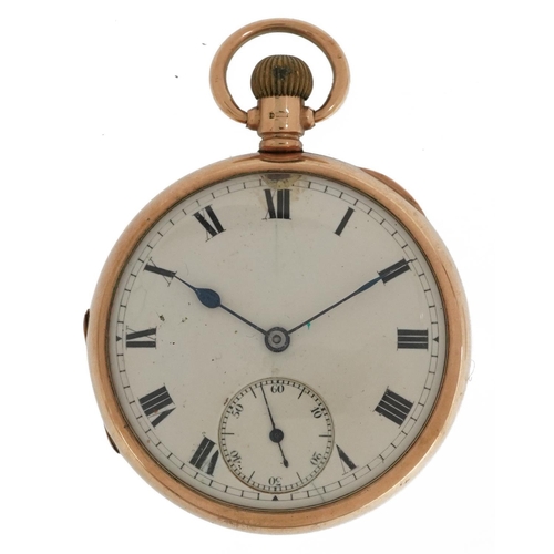 3219 - Gentlemen's 9ct gold cased open face pocket watch with enamelled dial, 48.0mm in diameter, total wei... 