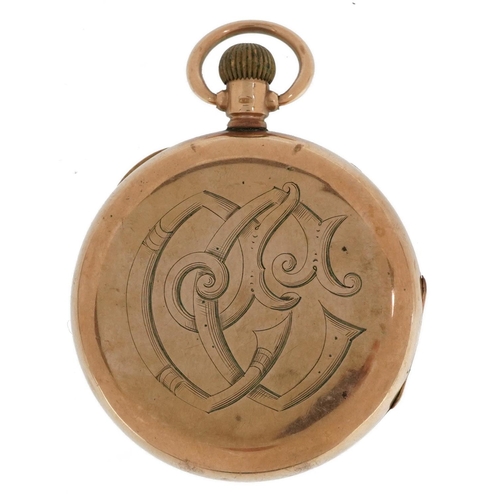 3219 - Gentlemen's 9ct gold cased open face pocket watch with enamelled dial, 48.0mm in diameter, total wei... 