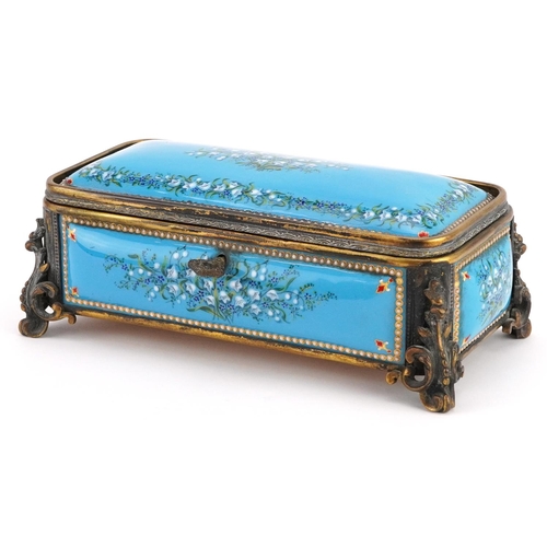 89 - 19th century French Tahan R De La Paix enamel casket with ormolu mounts finely hand painted with flo... 