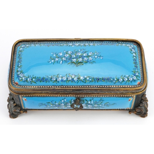 89 - 19th century French Tahan R De La Paix enamel casket with ormolu mounts finely hand painted with flo... 