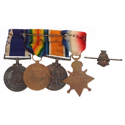 1237 - British military World War I naval four medal group with HMS Collingwood tally and silver and enamel... 