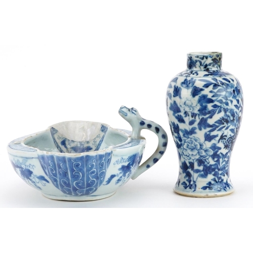 450 - Chinese blue and white porcelain including a baluster vase hand painted with two dragons amongst flo... 