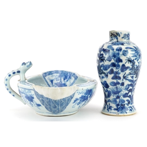 450 - Chinese blue and white porcelain including a baluster vase hand painted with two dragons amongst flo... 