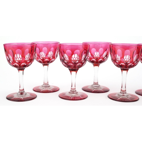 264 - Set of eight Bohemian ruby flashed glasses, 12cm high