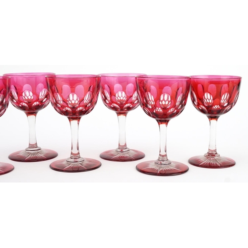 264 - Set of eight Bohemian ruby flashed glasses, 12cm high