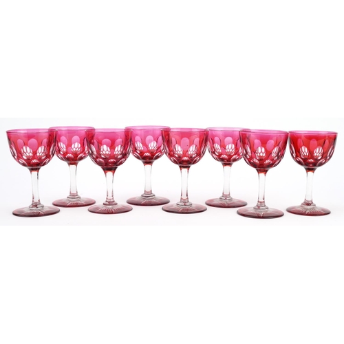 264 - Set of eight Bohemian ruby flashed glasses, 12cm high