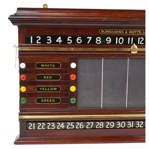 849 - Victorian Burroughes & Watts of London mahogany snooker scoreboard, 52cm H x 90cm wide