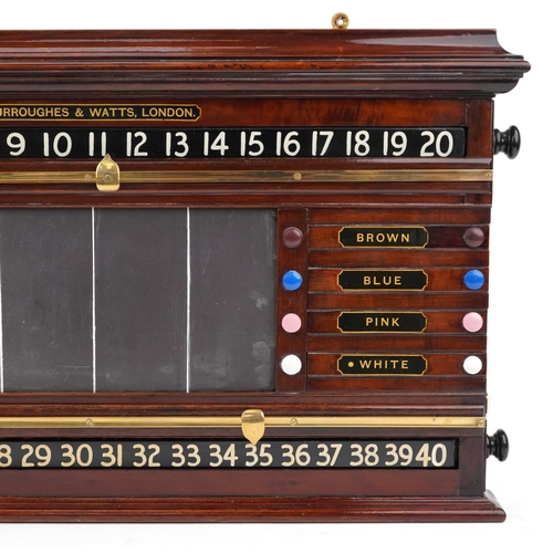 849 - Victorian Burroughes & Watts of London mahogany snooker scoreboard, 52cm H x 90cm wide