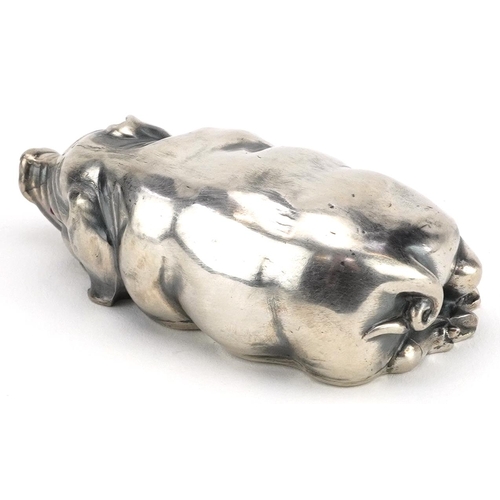 289 - Silver recumbent pig with ruby eyes, impressed Russian marks to the base, 7cm in length, 44.0g