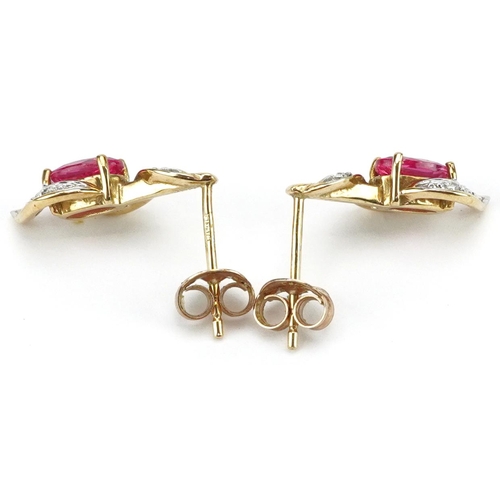 3212 - Pair of 9ct gold ruby and diamond stud earrings, 1.7cm high, 2.0g