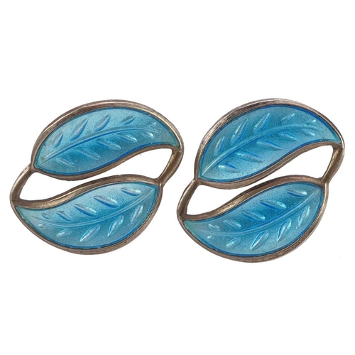 3232 - David Andersen, pair of Norwegian 925S sterling silver and blue enamel leaf earrings, 1.7cm high, 2.... 