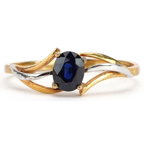 3239 - 9ct two tone gold sapphire ring, size M, 1.0g