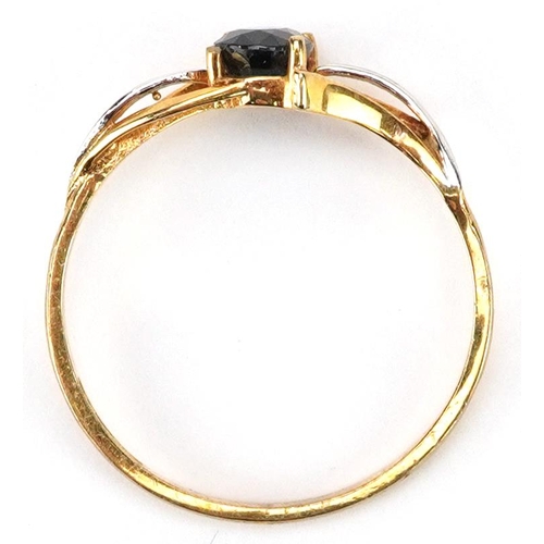 3239 - 9ct two tone gold sapphire ring, size M, 1.0g