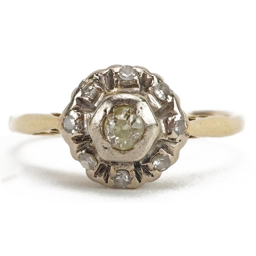 3189 - Unmarked gold diamond two tier cluster ring, tests as 18ct gold, the largest diamond approximately 2... 