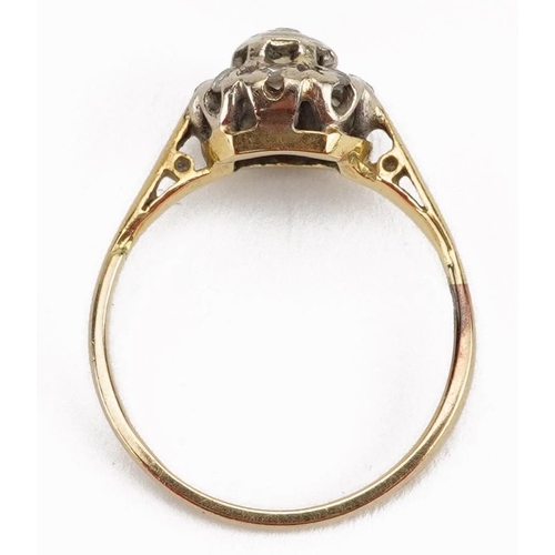 3189 - Unmarked gold diamond two tier cluster ring, tests as 18ct gold, the largest diamond approximately 2... 