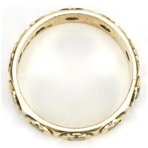 3186 - 9ct gold clear stone eternity ring, size O/P, 4.2g