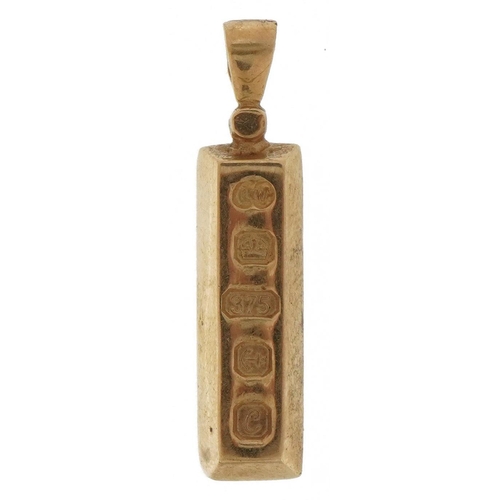 3238 - 9ct gold ingot charm, 3cm high, 3.9g