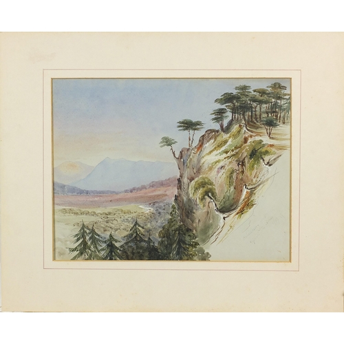 381 - Herbert Menzies Marshall - Auchunlerry forest mountainous landscape, early 20th century heightened w... 