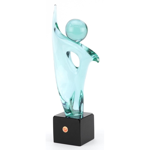 31 - 1970s Murano stylised glass figure on square block base with paper label, engraved marks to the base... 
