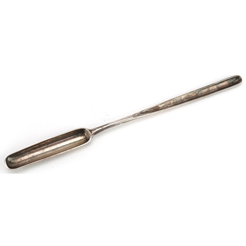 96 - Antique silver double ended marrow scoop, indistinct hallmarks, 23cm in length, 40.0g