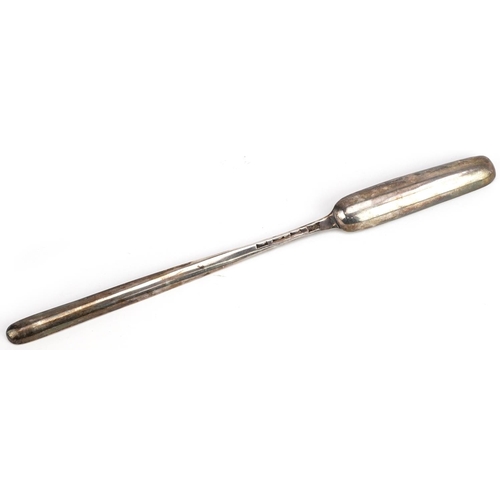 96 - Antique silver double ended marrow scoop, indistinct hallmarks, 23cm in length, 40.0g