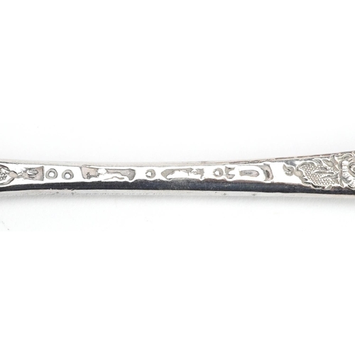 472 - George III silver berry spoon and a Danish silver spoon, the largest 20.5cm in length, total 77.8g