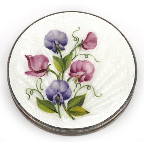 190 - Hardy Brothers, silver and guilloche enamel compact, Birmingham 1953, 7cm in diameter, 90.6g