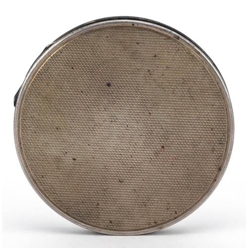 190 - Hardy Brothers, silver and guilloche enamel compact, Birmingham 1953, 7cm in diameter, 90.6g