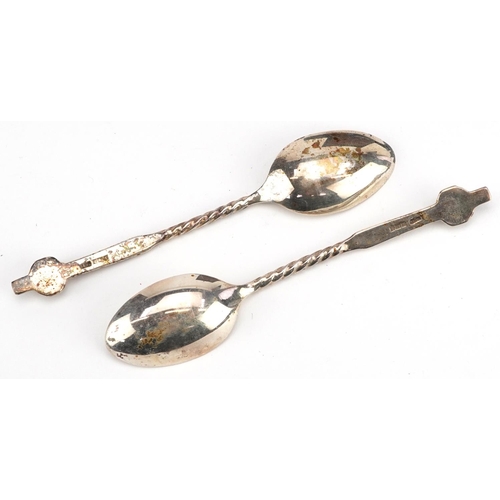 474 - W H Darby & Sons Ltd, set of six Elizabeth II Celtic cross design silver teaspoons housed in a fitte... 