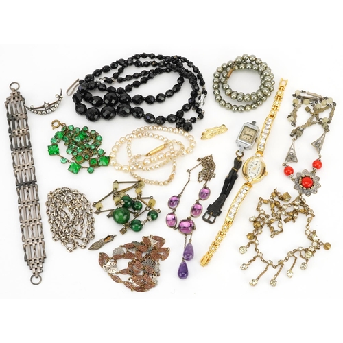 3799 - Antique and later jewellery including a silver gilt purple stone necklace, silver gucci link necklac... 