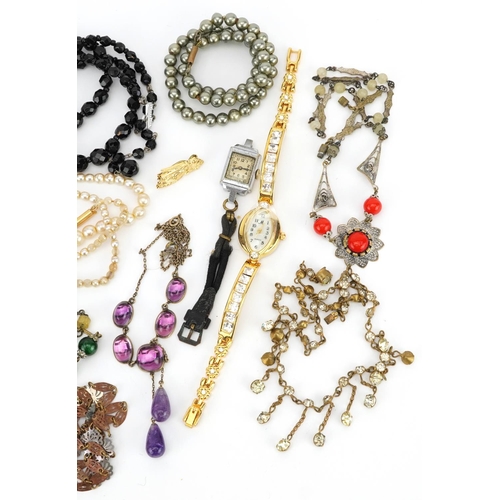 3799 - Antique and later jewellery including a silver gilt purple stone necklace, silver gucci link necklac... 