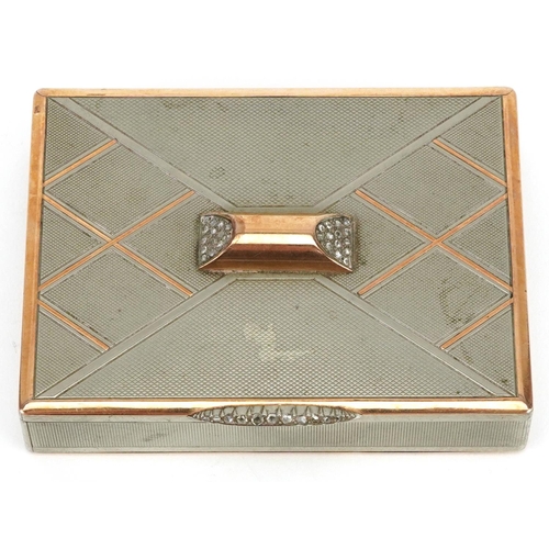 88 - Van Cleef & Arpels, Art Deco Styptor engine turned diamond set minaudiere with rose gold overlay, im... 