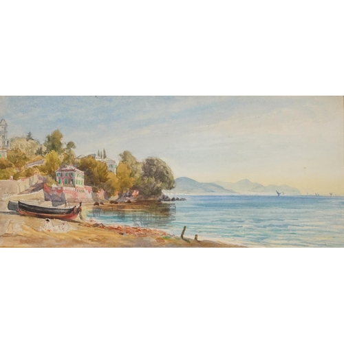 1209 - Bay of Rappallo, 19th/20th century Italian school watercolour, mounted, framed and glazed, 33cm x 15... 