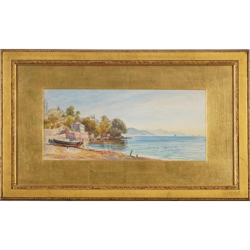 1209 - Bay of Rappallo, 19th/20th century Italian school watercolour, mounted, framed and glazed, 33cm x 15... 