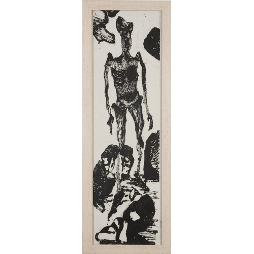 1335 - R Santos - Skeleton, pencil signed etching, limited edition 1/3, framed and glazed, 75cm x 22cm excl... 