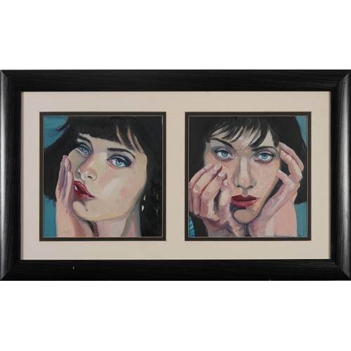 158 - Clive Fredriksson - Two portraits, pair of Pop Art style oils mounted and framed as one, each 30cm x... 