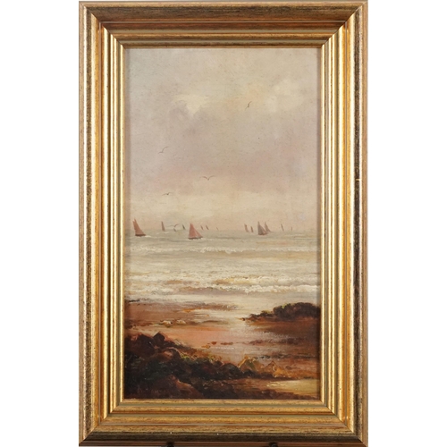 237 - Williamson - Coastal scene with boats, 19th century oil on canvas, framed, 35cm x 20cm excluding the... 