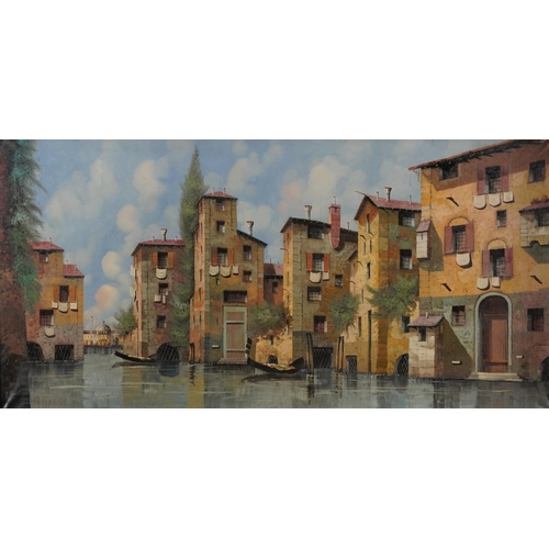 56 - Guido Borelli - Venice with gondolas, Italian Impressionist oil on canvas, framed, 120cm x 60cm excl... 