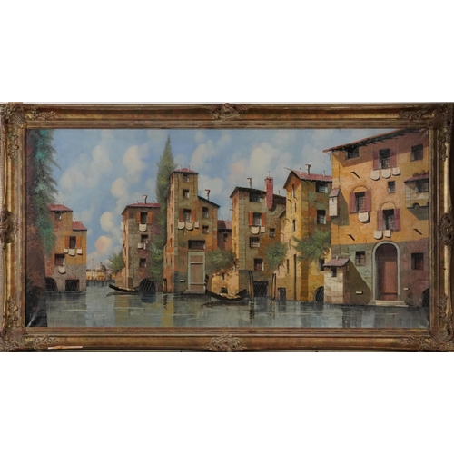 56 - Guido Borelli - Venice with gondolas, Italian Impressionist oil on canvas, framed, 120cm x 60cm excl... 