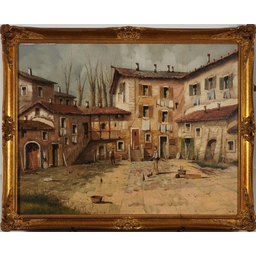 57 - Guido Borelli - Italian courtyard, Italian Impressionist oil on canvas, framed, 80cm x 60cm excludin... 