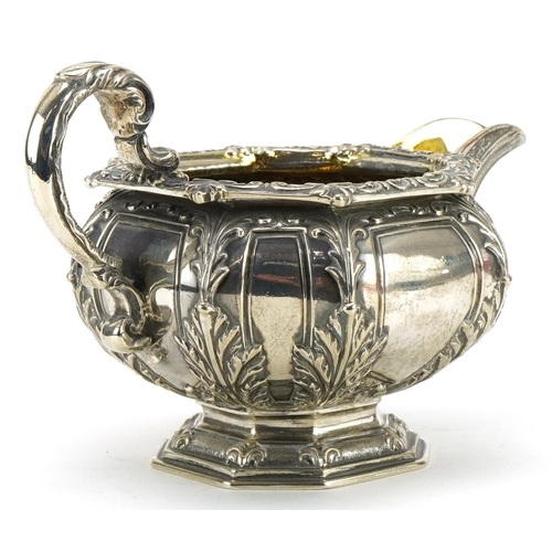 47 - R & S Garrard & Co, heavy Victorian silver cream jug embossed with acanthus leaves, London 1857, 16c... 