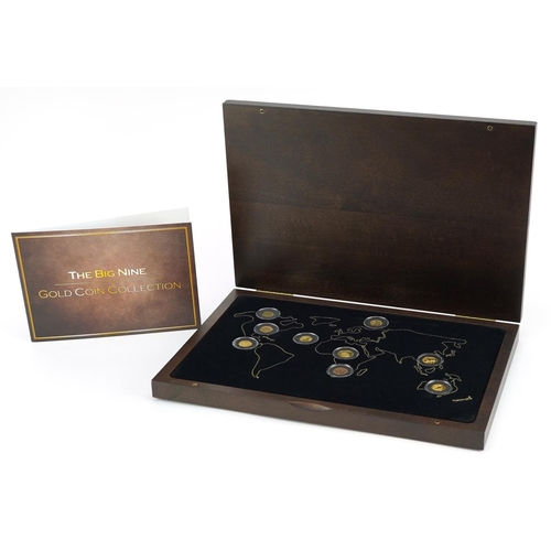 670 - The Big Nine 24ct gold coin collection including 1/10 Krugerrand, 1/10oz Canadian five dollars and 2... 