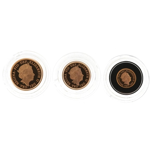 666 - Elizabeth II 2020 The Sovereign three coin gold proof set by The Royal Mint with certificate of auth... 